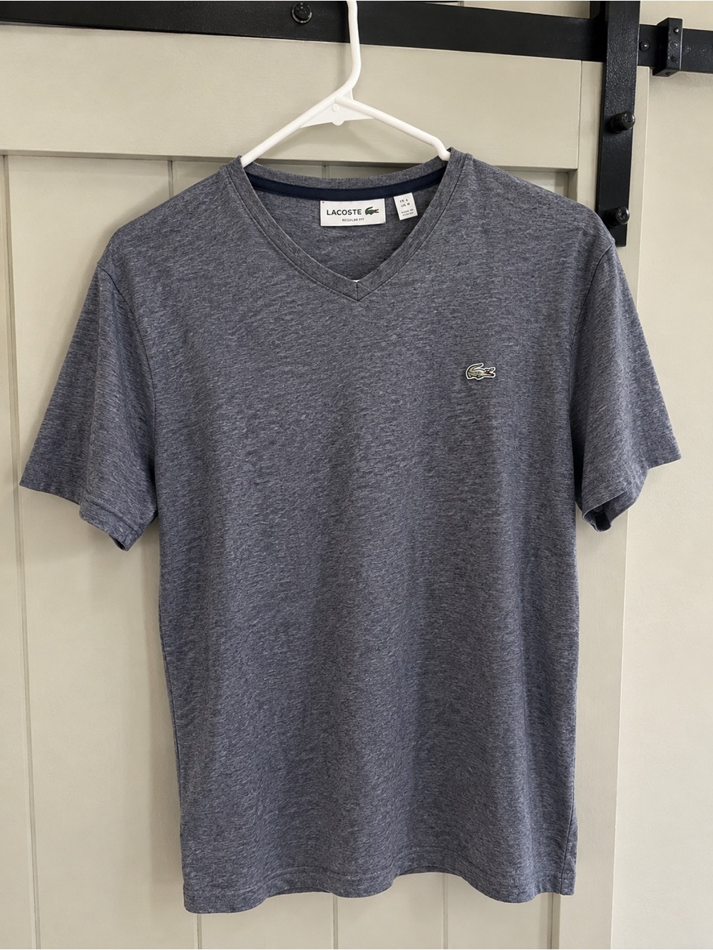 Lacoste Men's Heather Charcoal V-Neck Tee